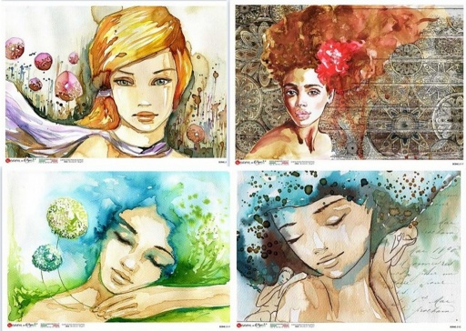 Premium Rice Paper - Watercolour Women - 4 designs of A4